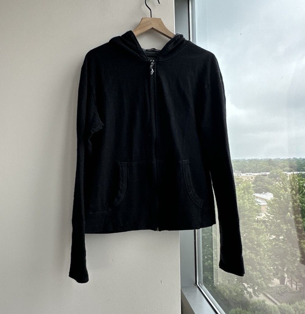 PAKA Women's XL Black Full Zip Hooded Knit Hoodie Pockets Alpaca Blend
